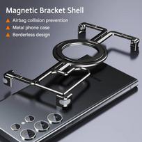 Prabangus Magsafe magnetinis metalinis be rėmelių stovas telefono dėklas, skirtas Samsung Galaxy S24 Ultra 24 Plus aliuminio lydinio metalinis dangtelis, skirtas iPhone 15 14 13 12 Pro Max iphone 14pro juoda
