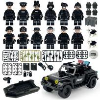 Federaliniai SWAT Manekenai Juodi policijos automobiliai Mini Guminės valtys Vaikų statybiniai blokai