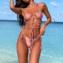 Moteriški maudymosi kostiumėliai Seksualus bikini Iškirptas maudymosi kostiumėlis String bikini komplektas Maudymosi kostiumėliai Bikini Paplūdimio drabužiai S