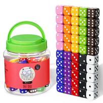 100 16mm 6 Sided Dice Set Standard Game Kids for Board Games Math Dice for Classroom with Storage Bucket Translucent 10 Colors