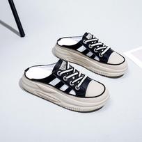 Moterų platforma Slip On Hollow Out Mule sportbačiai Vasariniai atvira nugara Kvėpuojantys vaikščiojimo batai su uždaru pirštu Žemu viršumi Loafer moterims Vasarinės klumpių šlepetės 35 juoda