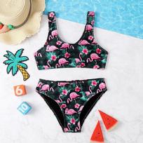 Paauglių Mergaičių Mada 2 Dalių Bikini Maudymosi Kostiumų Komplektas Tankinis Viršus ir Šortukai Su Flamingo Raštu Vaikų Tankini Maudymosi Kostiumas 130 rožinė