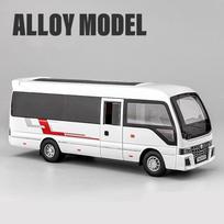1/32 „Toyota Coaster“ lydinio autobuso automobilio liejiniai metaliniai keleivinių autobusų transporto priemonių automobilio modelio modeliavimas garso ir šviesos kolekcija vaikams žaislų dovana balta
