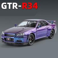 1/24 NISSAN Skyline Ares GTR GT-R R34 lydinio sportinių automobilių modelių liejiniai ir žaisliniai lenktyniniai automobiliai Automobilių modeliai Garsas ir lengvos dovanos vaikams violetinė