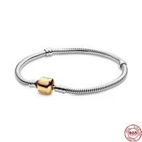 Charms 925 sterlingų kieto sidabro rožinio aukso sidabro spalvos gyvatės grandinės pagrindinės apyrankės tinka originalioms Pamura žavesio karoliukams papuošalų dovana 21cm auksas