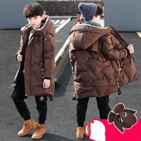Boys Winter Parka pastorinta pūkinė striukė Viršutinė ilga šilta striukė su šiltomis pirštinėmis 160 ruda
