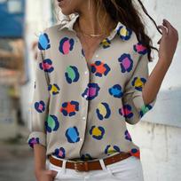 Ornamental Stone Print Women Blouse Spring Autumn Femme Office Lady Button Up Turn Down Collar Shirts M įvairiaspalvis
