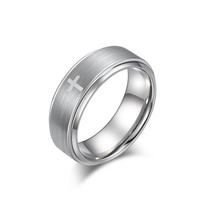 Man's Cross Ring Simple Laser Laser Engraving Fashion Personalised Tungsten Jewellery Unisex Hip Hop Punk Couple Wedding Finger Ring 7#