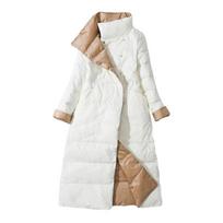 Dvipusis ilga pūkinė striukė pavasario rudens ruduo baltos spalvos ančių pūkelių šiltas parkas Juodas Auksas Pilka Šviesiai mėlyna Žalia Balta S-5XL XL balta