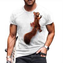 Summer Lovely Squirrel Print Vyriški marškinėliai Laukinių gyvūnų raštas Atsitiktinis Crew Kaklas Laisvas Trumpomis rankovėmis Viršutiniai dideli Vyriški Drabužiai Marškinėliai vyriški 5XL black