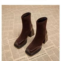 Madingi kvadratinės nosies ankle boots moteriški platforminiai aukštakulniai stori batai zomšiniai 2024 m. tendencija odiniai Chelsea su kailiu žieminiai pliušiniai sniego Botas Mujer 35