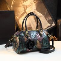 Retro natūralios odos moteriški rankinukai, rankinė ant peties, crossbody rankinė, su įspaustais gėlėmis, didelės talpos, mamai, nešiojami pagalvės formos rankinukai