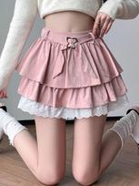 Women Pink A-line Pleated Skirt Vintage Fashion 90s Aesthetic Y2k Mini Cake Skirt Harajuku Korean Lolita Skirt 2000s Clothes S rožinė