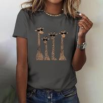 Moterų O-kaklo marškinėliai su žirafos raštu, laisvalaikio vasarinis megztukas, laisvi trumpi rankogaliai, oversized marškinėlis, moteriški madingi drabužiai S-4xl L