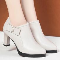 High Heels Waterproof Platform New Style Fashionable Single Shoes Women's Styles Thick Heels Comfortable Women's Leather Shoes 34