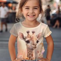 2024 Gyvūnas Žirafa Mergaitės T-shirt Vasarinė Laisvalaikio Trumpomis Rankovėmis Mergaičių T-shirt Šauni 3D Spausdinta Linksma Vaikų Apranga 100
