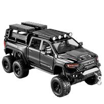 1/32 Dodge RAM 1500 TRX 6X6 Tyrannosaurus Rex Pikapas Lydinio Automobilio Modelis Garsas ir Šviesa Vaikiškas Žaislas Kolekcionuojami Daiktai Gimtadienio Dovana juoda
