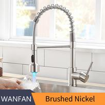 LED Kitchen Faucets Black and Gold for Kitchen Sink  Single Lever Pull Out Spring Spout Mixers Tap Hot Cold Water Crane