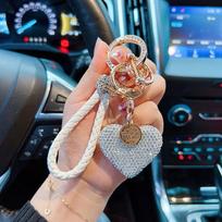 Raktų pakabukas, kniedėmis puošta odinė virvutė, tarptautinis, širdelės formos, automobilio raktų pakabukas moteriškas, išskirtinis pakabukas. balta
