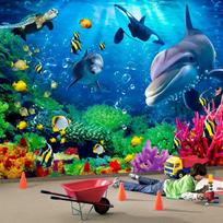 Povandeninis Pasaulis 3d Tapetai Delfinas Animacinis 3d Sienų Freska Vaikų Kambarys Miegamasis Foto Sienų Popierius 200 cm(W) x 140 cm(H)
