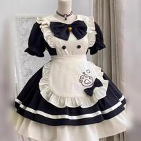 Japoniškas mielas lolitos stiliaus švelnios mergaitės tarnaitės cosplay kostiumas su kaspinu Small