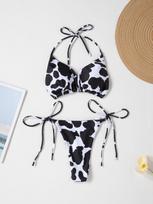 Karvės rašto Seksualus Bikini Dviejų dalių Maudymosi Kostiumas Tvarstelis Bikini Rinkinys Moterims Maudymosi Kostiumas Reguliuojami Paplūdimio Drabužiai Kaklaraištis Maudymosi Kostiumas S