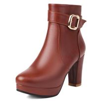 Platforminiai Ankle Boots Moterims Ruduo Žiema Aukštakulniai Sagtis Raudoni Juodi Trumpi Batai Elegantiški Šokių vakarėlio Batai Dideli Dydžiai 34 ruda
