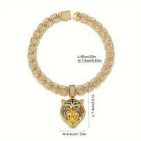 Tigro galvos cirkonio inkrustuotas didelis pakabukas vėrinys vyrams, madinga hip-hop aukštos klasės mados tendencija, kubietiško pynimo grandinėlės papuošalas dovana Pendant + 032 Cuban Chain 20in
