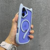 Cute Cat Ear Magsafe Case for iPhone 13 14 15 16 Pro Max 11 12 15 16 Plus Transparent PC TPU Armor Cover with Wrist Strap Chain For iPhone 14