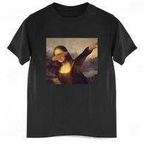 Vasariniai marškinėliai vyriški medvilniniai viršutiniai drabužiai unisex Dabbing Mona Lisa Dab Hiphop Klasikinis menas Mona Lisa Juodi vyriški marškinėliai S