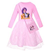 Vaikiška Mergaičių Anime Animacinis POP Dainininkė Superžvaigždė Rumi Zoey Mira Spaudas Tinklelis Vaivorykštės Apvalia Iškirpte Kasdieninė Medvilninė Suknelė 110cm