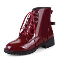 Moterų batai Lakuotos odos Šarvuoti batai su raišteliais Moteriški rudens žiemos batai Žemi kulniukai Batai iki kulkšnies botas femininas WSH4144 34 raudona