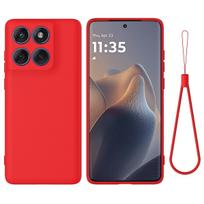 Skysto silikono dėklas Motorola Edge 60 Pro, atsparus smūgiams, matinis, minkštas, su dirželiu, dėklas Moto Edge 60 Fusion, Stylus Edge 50 Neo Motorola Edge 60 raudona