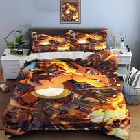 10 dydžių Pokémon Charizard spausdinimo patalynės komplektas 3 dalių, karališko dydžio lovai, pagalvės užvalkalas, suaugusiųjų lovos užvalkalas, miegamojo patalynės komplektas dovanoms EU Double 200X200cm