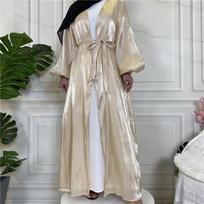 2022 Satin Long Muslim Robe Cardigan S abrikosas