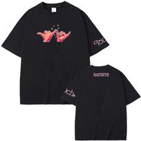Katseye TOUCH HANDS TEE Graphic Printing Hip Hop Vintage Korean Girl Group Tee-shirt Short Sleeve Harajuku Tshirt 100%Cotton Tees L juoda