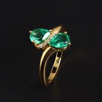 Light Luxury and elegant Ring 18K Yellow gold over S925 Created emerald Nano jewelry for Women's Birthday and party Gifts US RING SIZE:6# žalia