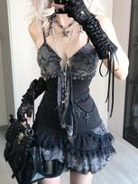 Goth Summer Sexy Suknelė Moteriški drabužiai Punk Streetwear Lace Sling Juoda Tamsiai Liekni trumpi Suknelės Karšta mergaitei Aukšto Liemens Y2k Mini Suknele S juoda