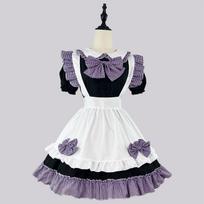 Cosplay Anime 4 dalių tarnaitės kostiumas - Miela juodai balta languota princesės suknelė su kaspinu L