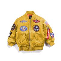 Norman Vaikų TOPGUN Pilotų Striukė: Sustiprintas rudens/žiemos darbo drabužių beisbolo švarkas berniukams ir mergaitėms, dydžiai S-M-L. 115 cm ryškiai geltona spalva