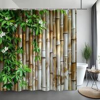 Žalia Bambuko Dušo Užuolaida Zen Meditacija Gamta Botaninė Poliesterio Audinio Dušo Užuolaidos Vonios Dekoras Su Kabliukais 90x180cm