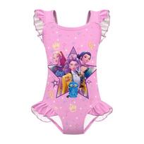Vaikams Mergaitėms Anime Animacinis POP Dainininkės Rumi Mira Zoey Spausdintas Klostuotas Berankovis Viengubas Maudymosi Kostiumas 100cm