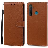 For Realme 5 dėklas piniginė Odinis dėklas For Realme 5 Pro dėklas Minkštas silikoninis atverčiamas dangtelis For Realme 5i Dangtelis Coque Fundas Korpusas For Realme 5 (5i) ruda