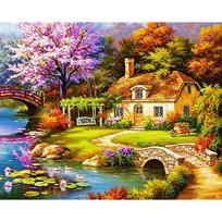 Siuvinėjimo kryželiu rinkinys Pasidaryk pats deimantinė siuvinėjimo tapyba Namelis prie upės Pilni apvalūs deimantai Mozaika Namų dekoras 20X30CM black