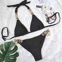 Snake Skin Halter Bikini Moteriški maudymosi kostiumėliai Moteriški maudymosi kostiumėliai Dviejų dalių bikinio rinkinys Shiny Diamand maudymosi kostiumėlis S juoda