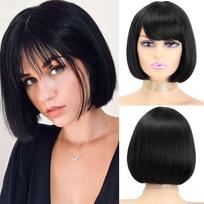 MISS WIG Moteriškas trumpas Bob perukas su kirpčiukais Sintetiniai perukai Juoda Ruda Lolita Cosplay Party Natural Hair Roll Inward Perukas