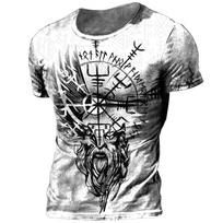 Retro Viking Tattoo 3D Print Vyriški marškinėliai Vasaros Viking Odin Crew Kaklo laisvi trumpomis rankovėmis Kasdieniai viršutiniai marškinėliai marškinėliai Dideli marškinėliai 5XL