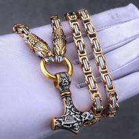 Vintage Vikingo drakono galvos amuletas Thor's Hammer 316L nerūdijančio plieno pakabukas karoliai piratų karaliaus grandinėlė su Valknut dovanų maišeliu 50cm