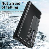 Prabangus odinis visiškai apsaugotas stovo dėklas, skirtas Samsung Galaxy Z Fold 4 5g Fold4 Fold3 Fold 3 grūdinto stiklo plėvelės sulankstomi dėklai for Samsung Z Fold 3 juoda