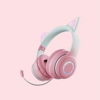 Cat Ear Luminescent Gaming Bluetooth ausinės Kompiuterių ausinės rožinė